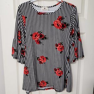 COPY- NWOT Floral Striped Flutter Blouse w/ Bell…